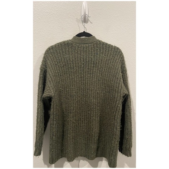 AMERICAN EAGLE Slouchy Long Cardigan Open Knit Sweater Olive Green - Picture 4 of 4